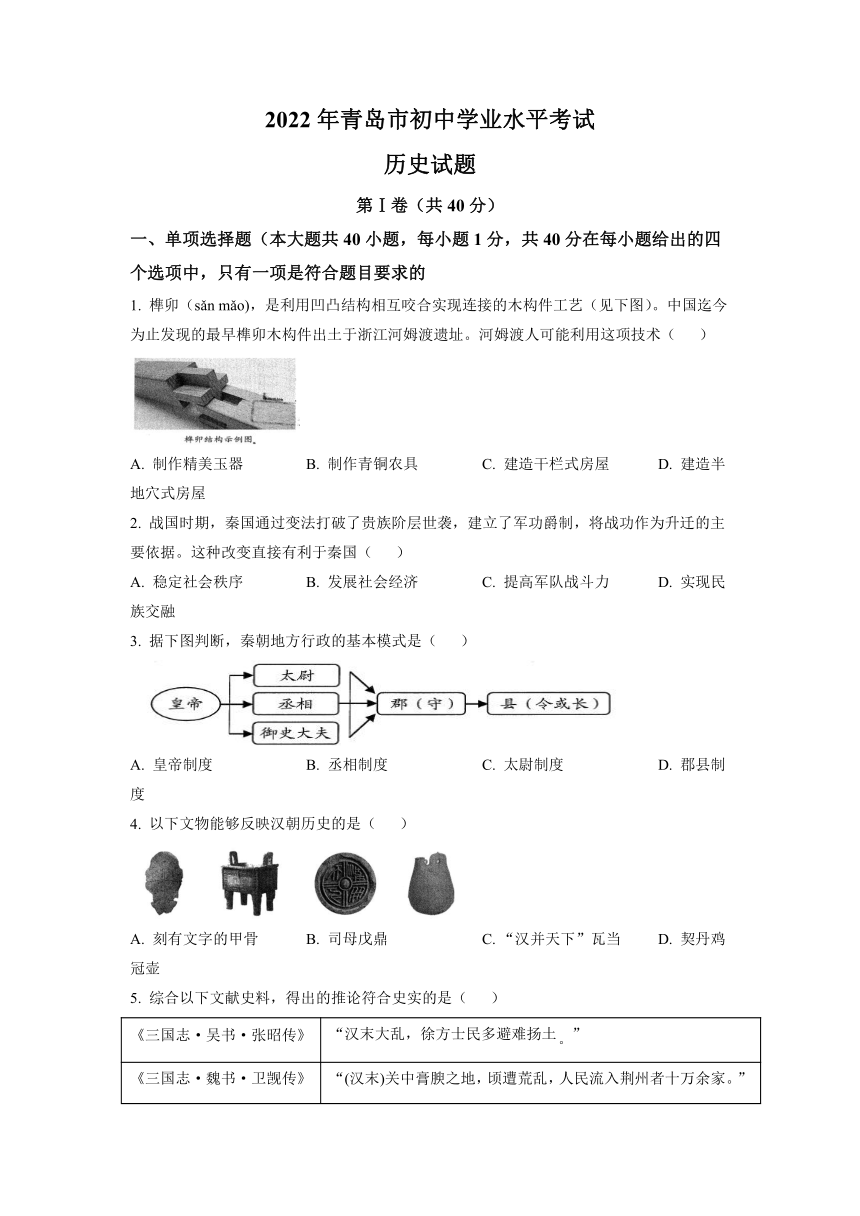 2022年山东省青岛市中考历史真题（含答案）