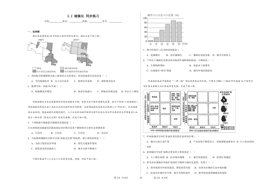 2023——2024学年高中地理人教版（2019）必修第二册 2.2城镇化同步练习（含解析）