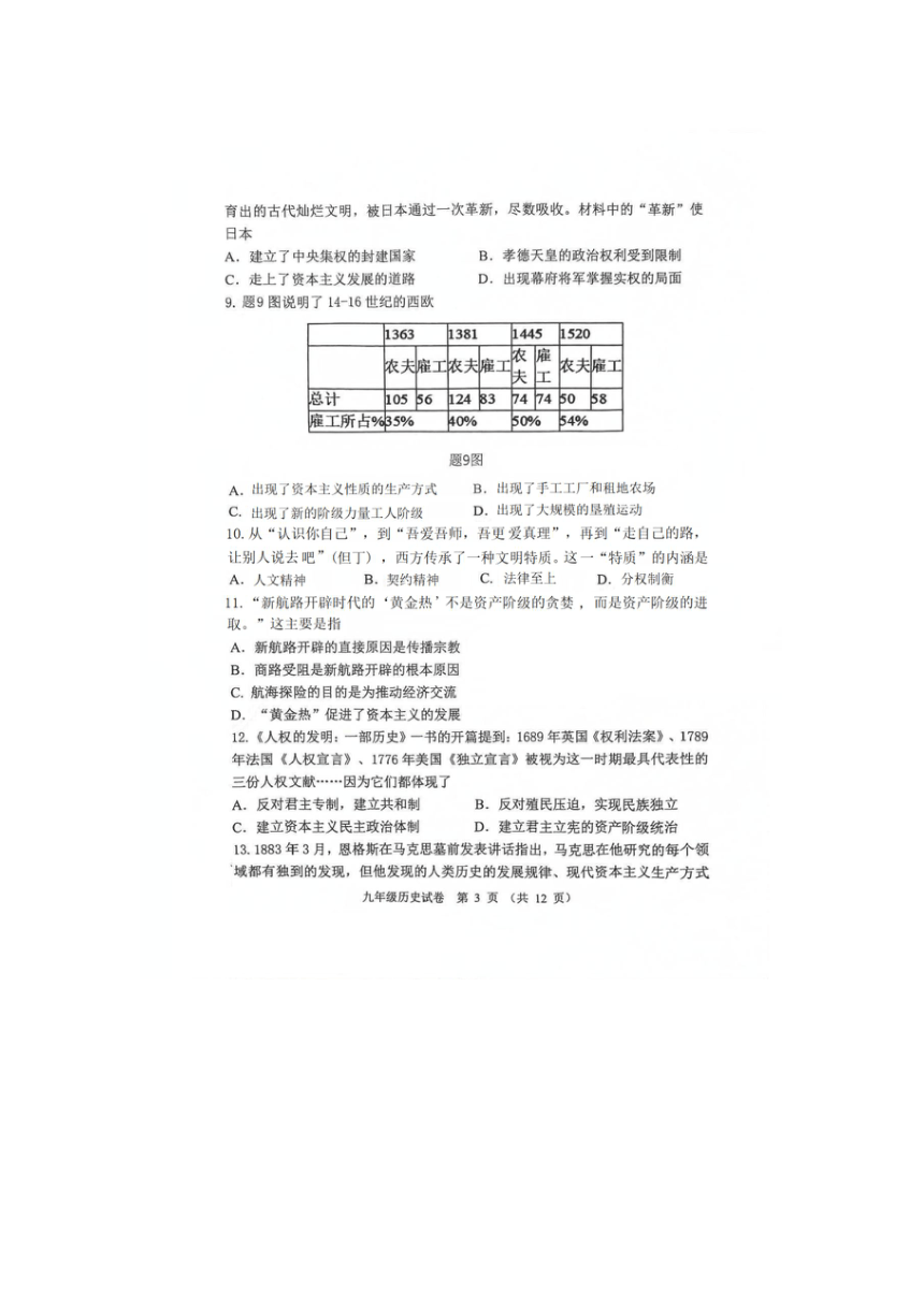 2023年广东省珠海市中考一模历史试卷（图片版  无答案）