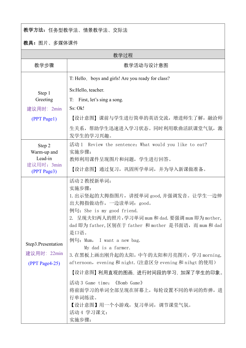 Unit3 Lesson 16 Breakfast, lunch and dinner表格式教案