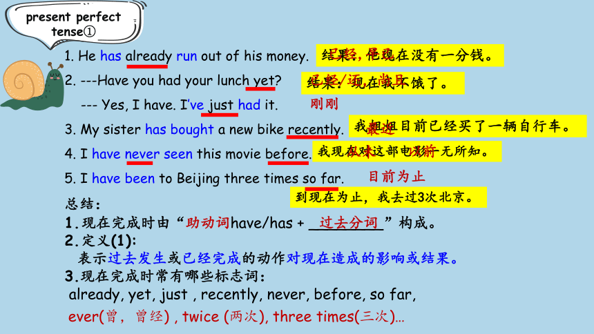 Section A Grammar Present perfect tense课件 Unit 8 Have you read Treasure Island yet? （人教新目标八下）