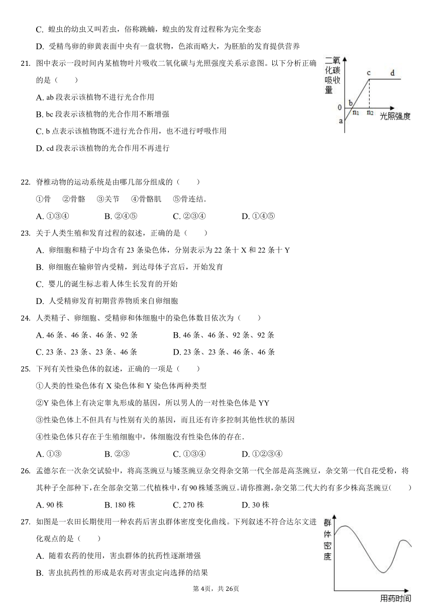 2020-2021学年重庆市江津实验中学、李市中学、白沙中学七校等八年级（下）第二次联考生物试卷（word版，含解析）