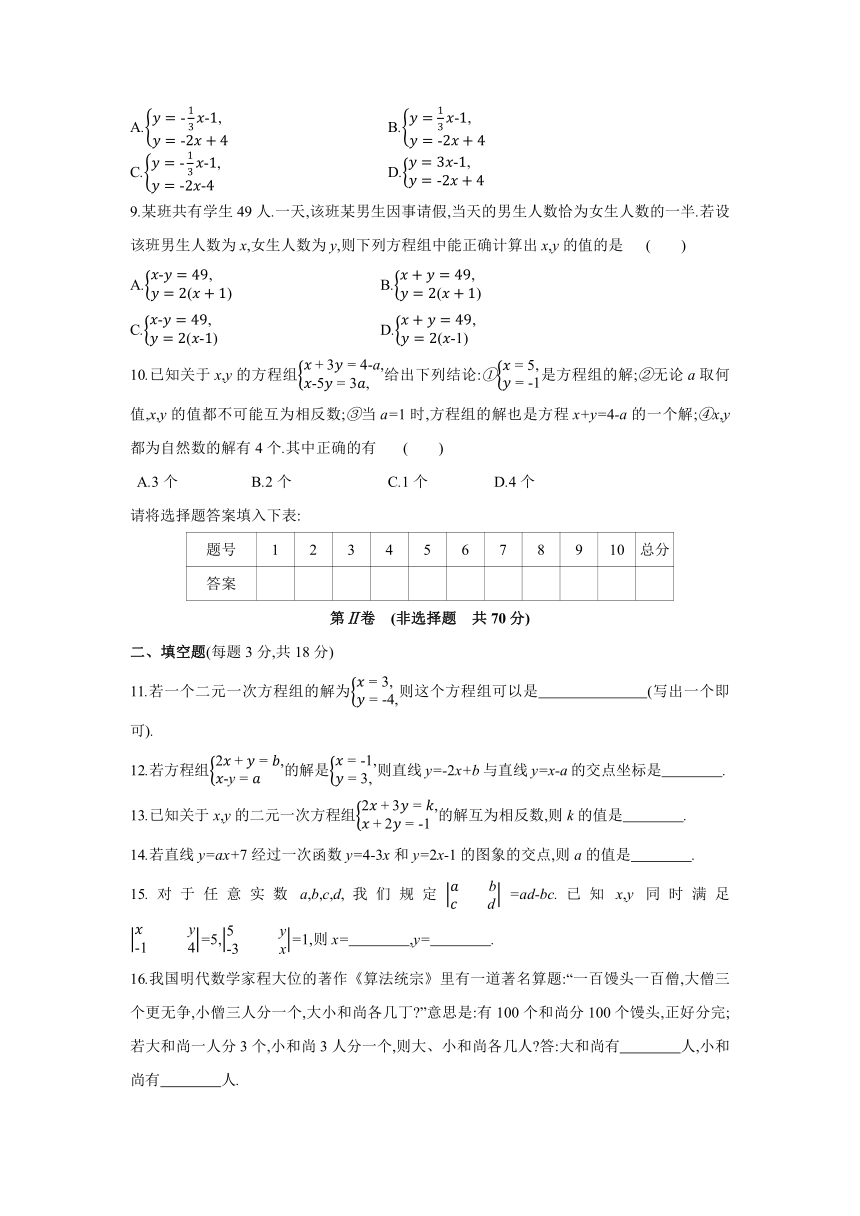 北师大版数学八年级上册 第5章　二元一次方程组  综合提升卷（word版 含解析）