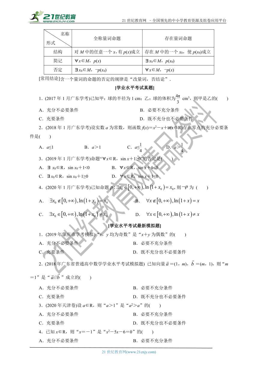 2023年广东省普通高中学业水平合格性考试数学复习讲义第一章 集合与常用逻辑用语 学案