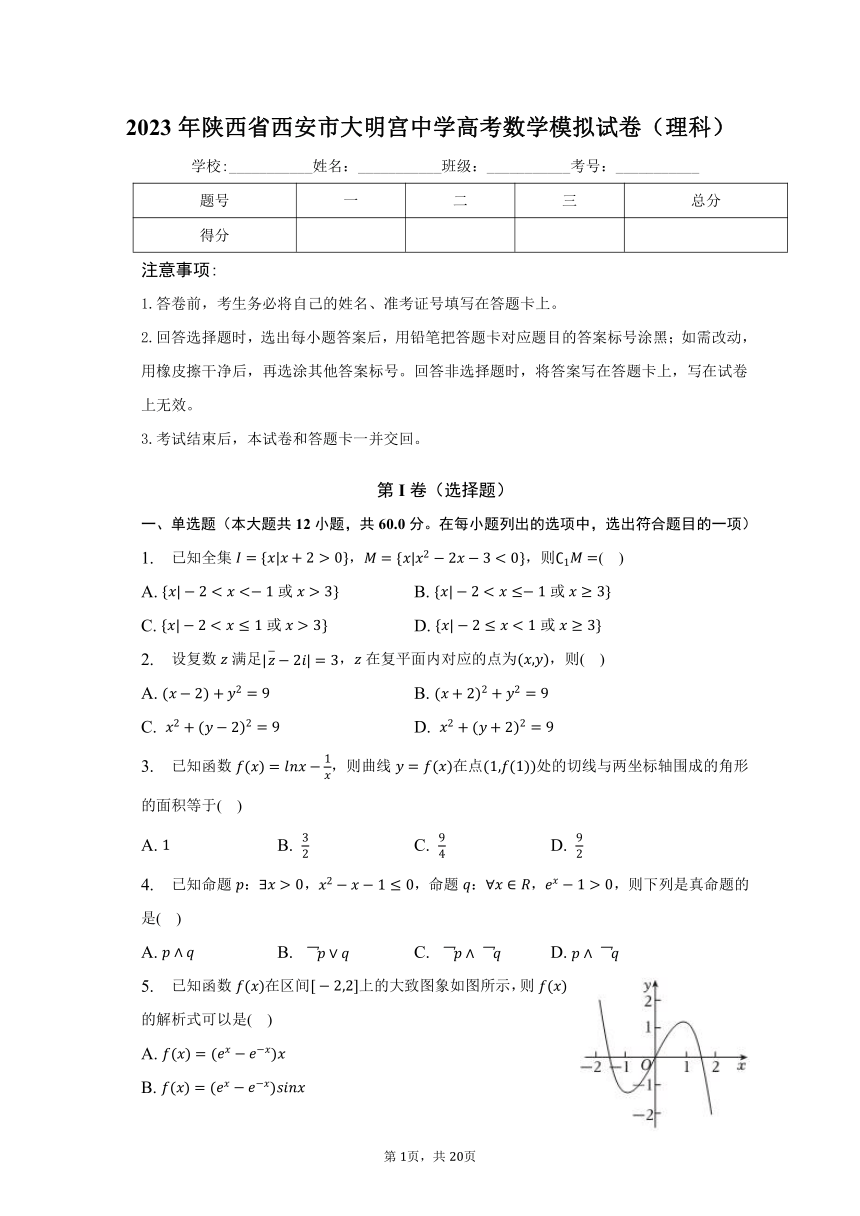 2023年陕西省西安市大明宫中学高考数学模拟试卷（理科）（含解析）