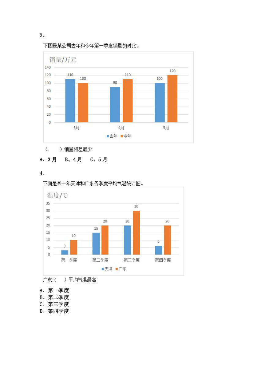 人教4年级下册①4.8.2复式条形统计图