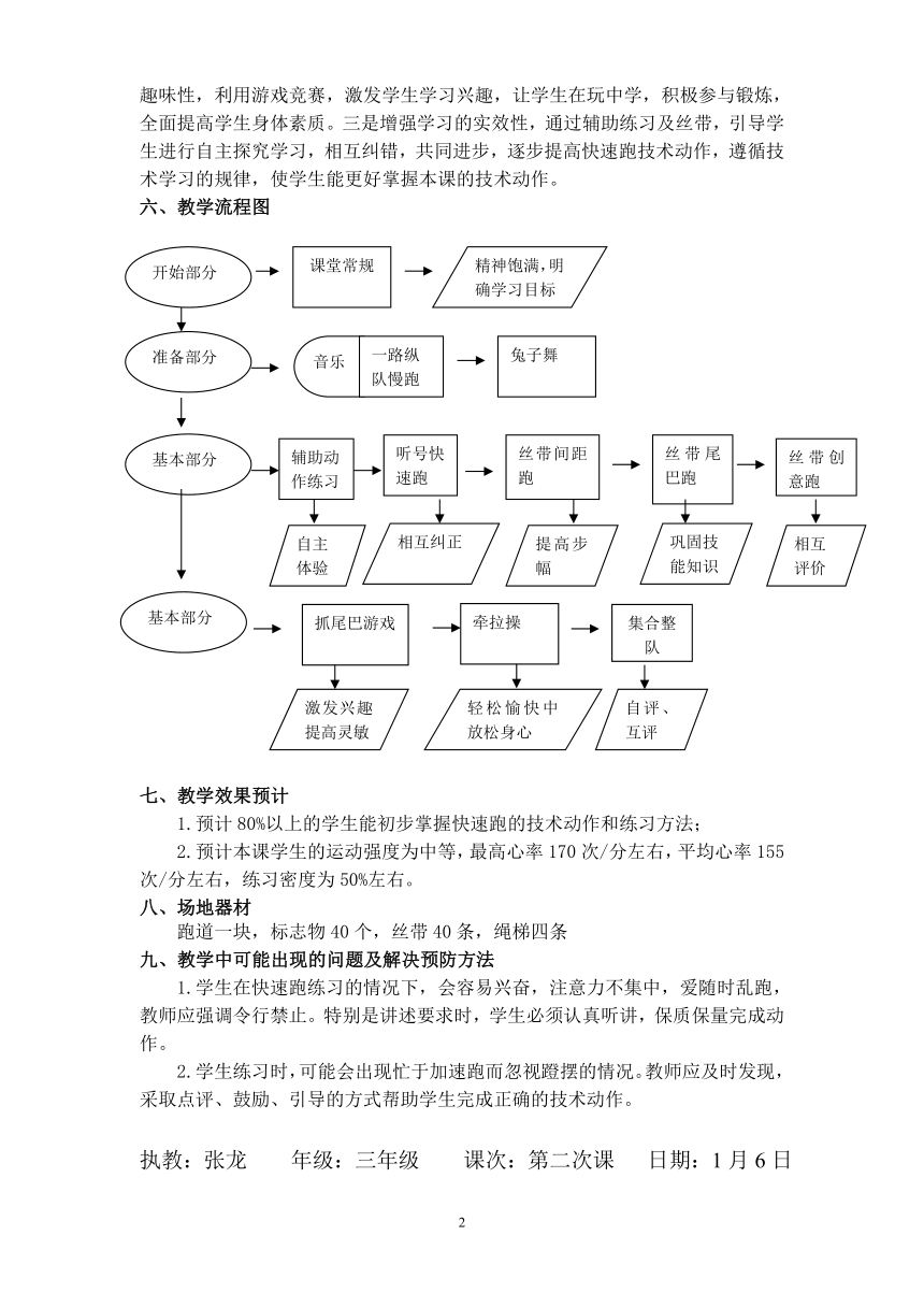 体育与健康人教版3～4年级全一册 4.1 《快速跑》 教案