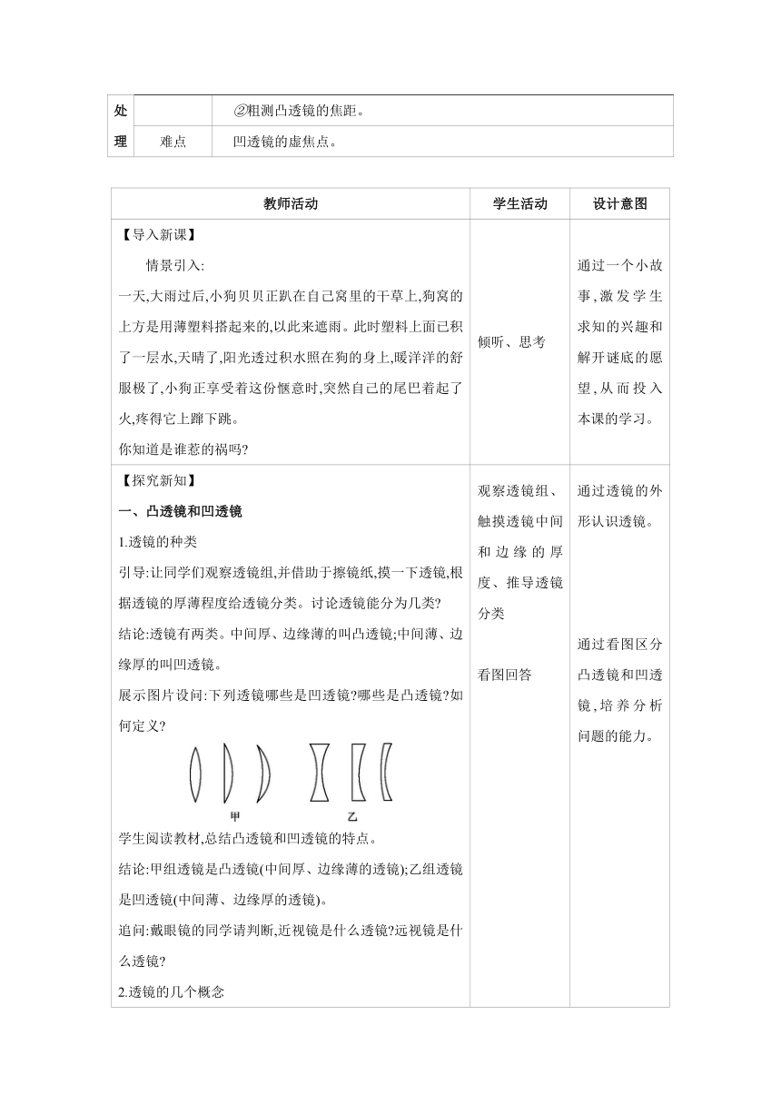 2023-2024学年人教版物理八年级上册同步教案：5.1 透镜（表格式）