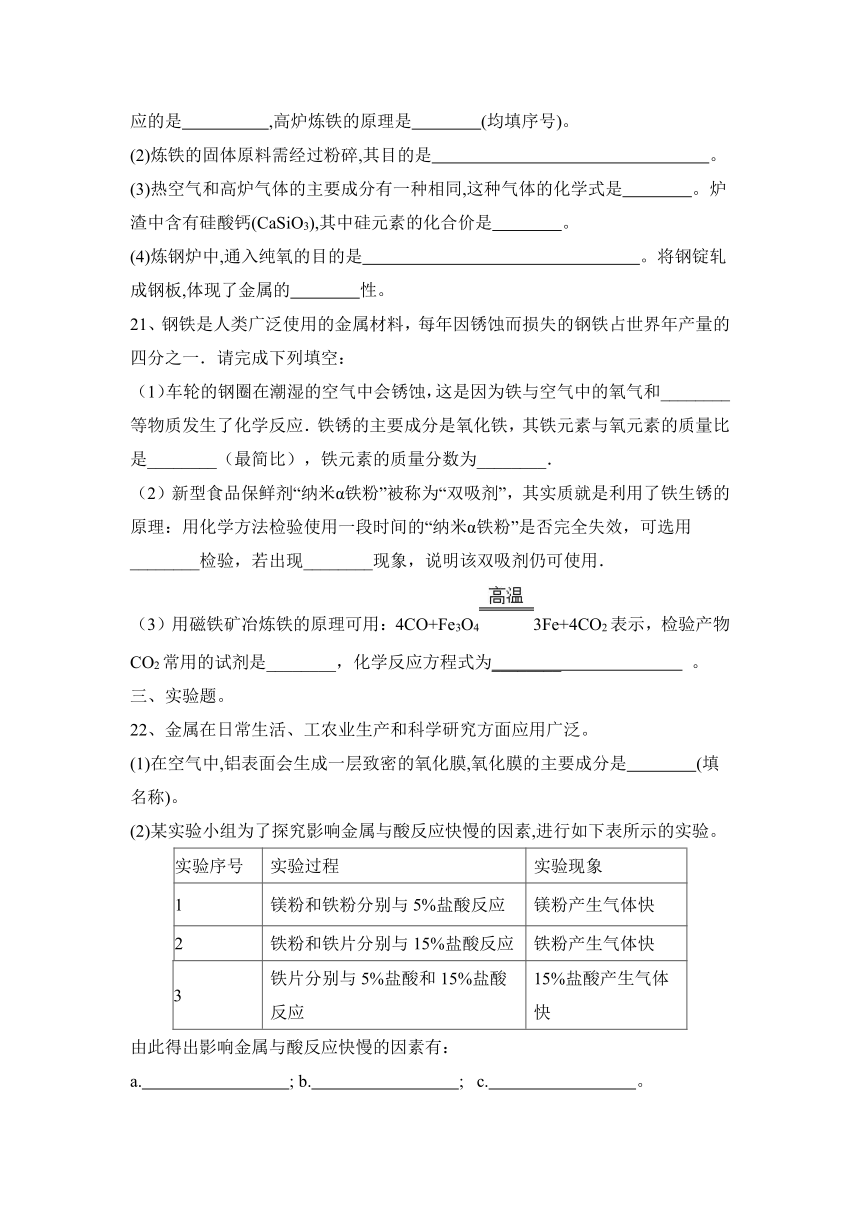 2022秋沪教版（全国）九上第5章：金属的冶炼与利用习题（word版有答案）