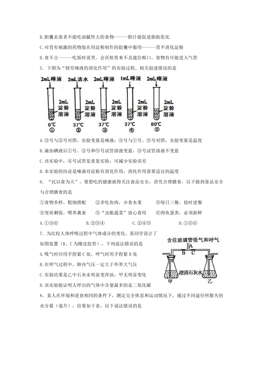 山东省泰安市肥城市（五四学制）实验中学2021-2022学年七年级上学期期末考试生物试题（word版含答案）