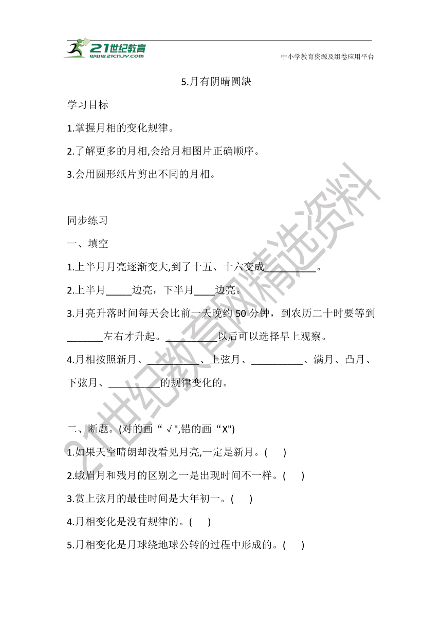 3.5.月有阴晴圆缺 同步练习（含答案）