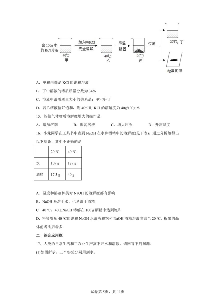 7.2物质溶解的量同步练习 -2021-2022学年九年级化学科粤版（2012）下册(word版 含答案）