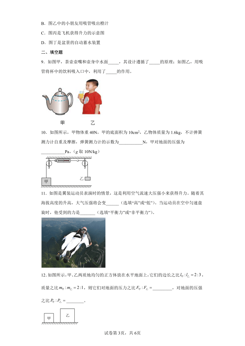 第九章 压强  综合练习 八年级物理下册教科版 （Word版有答案）