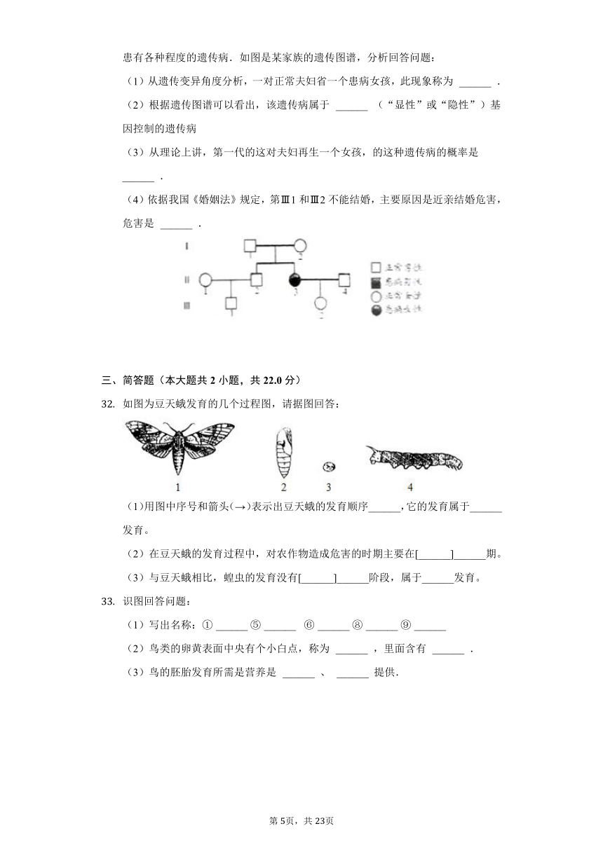 2021-2022学年广东省潮州市潮安区江东中学八年级（下）第一次月考生物试卷（word版，含解析）