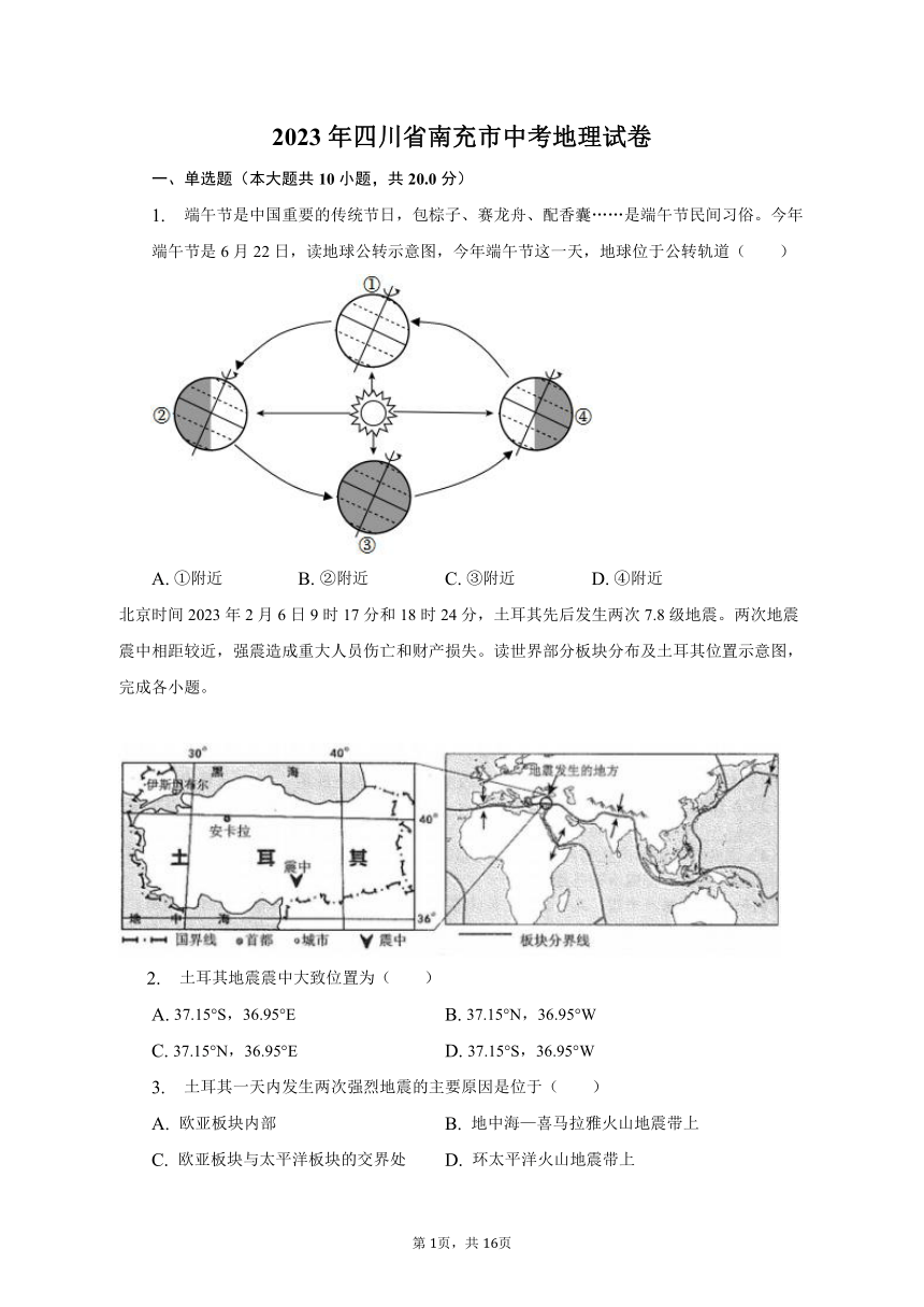 2023年四川省南充市中考地理试卷（含解析）