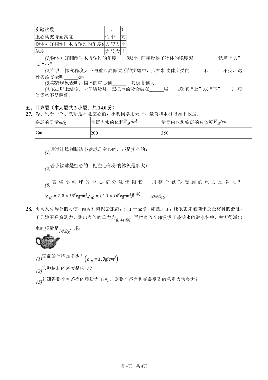 人教版八年级物理下册第七单元单元《力》测试卷（含答案解析）