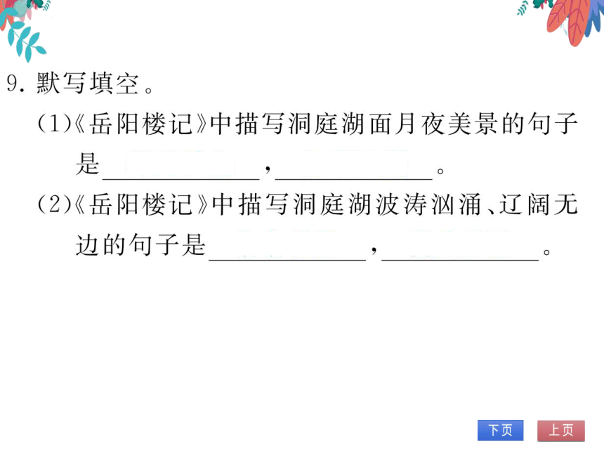 【部编版】语文九年级上册 第三单元 11.岳阳楼记 习题课件