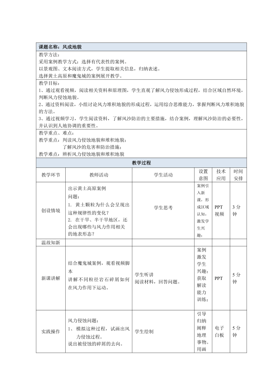 湘教版（2019）必修一 2.2《风成地貌》教案（表格式）