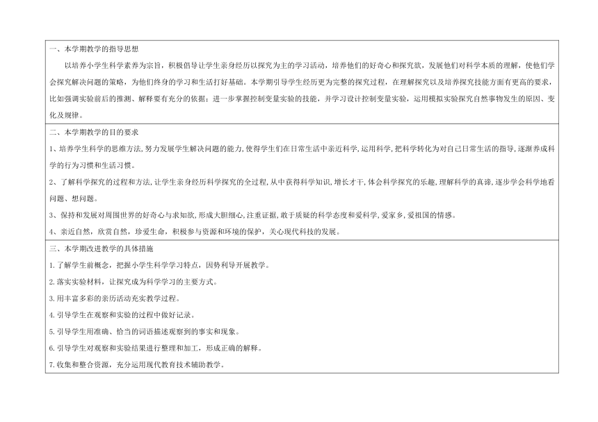 2022春教科版（2017秋）五年级科学学科下册教学计划