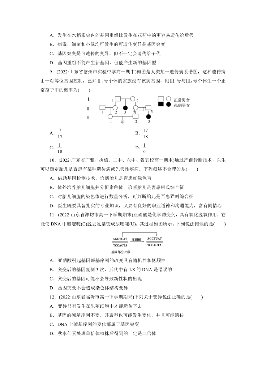 人教版生物必修2第五章 基因突变及其他变异 章末检测（原卷版+解析版）