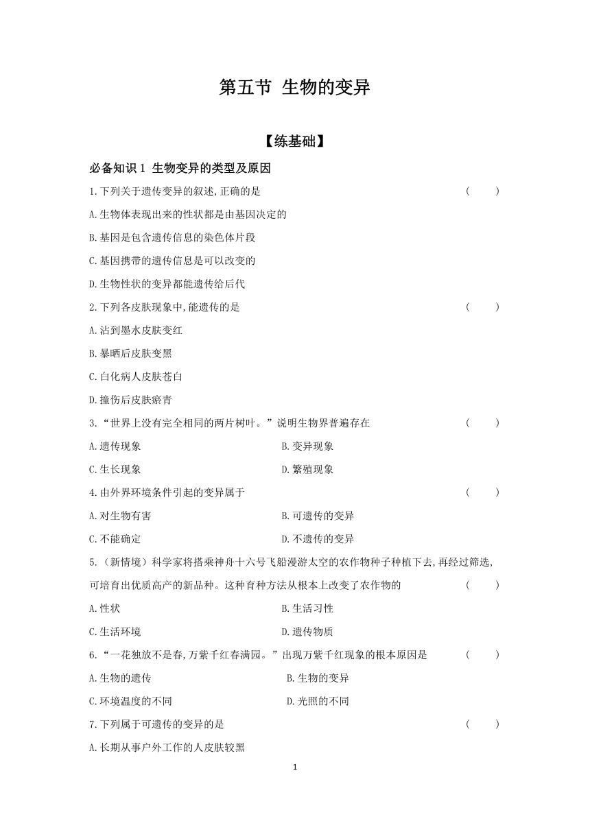 7.2.5 生物的变异（含答案）2023-2024学年生物人教版八年级下册 课时提高练