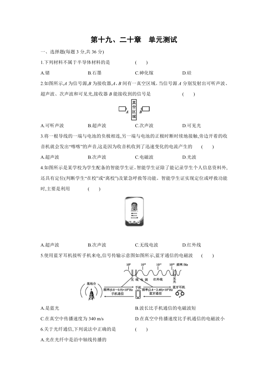 沪科版物理九年级全一册阶段综合练习：第十九、二十章  单元测试（Word 含答案）