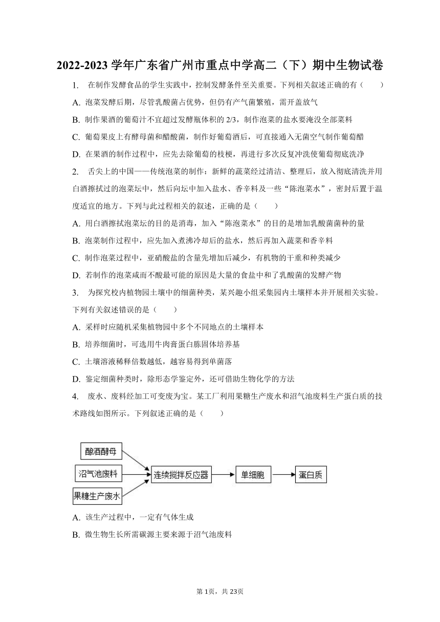 2022-2023学年广东省广州市重点中学高二（下）期中生物试卷-普通用卷（有解析）