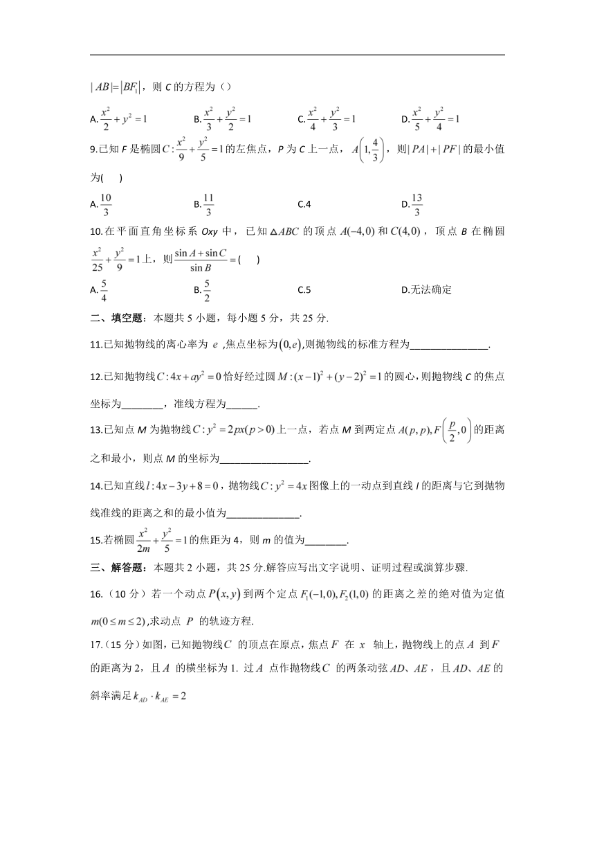 第二章 圆锥曲线与方程 B卷 能力提升—2021-2022学年高二数学人教A版选修2-1单元测试AB卷（Word含解析）