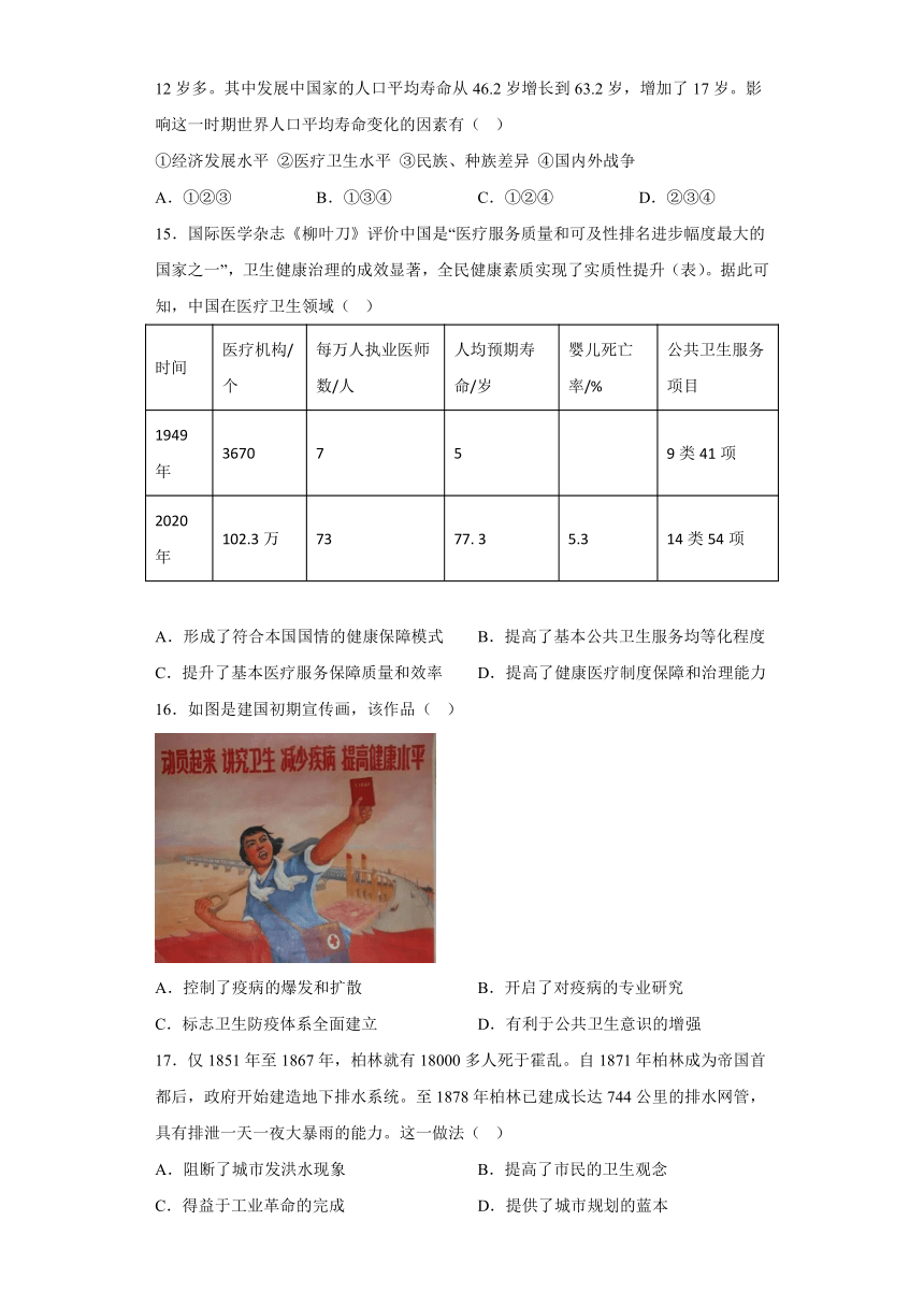 现代医疗卫生体系与社会生活选择题刷题--2023届高三统编版历史三轮冲刺复习（含解析）