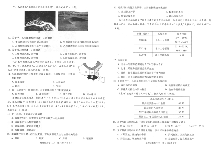 2023年云南省普通高中学业水平考试地理仿真卷（二）（图版无答案）