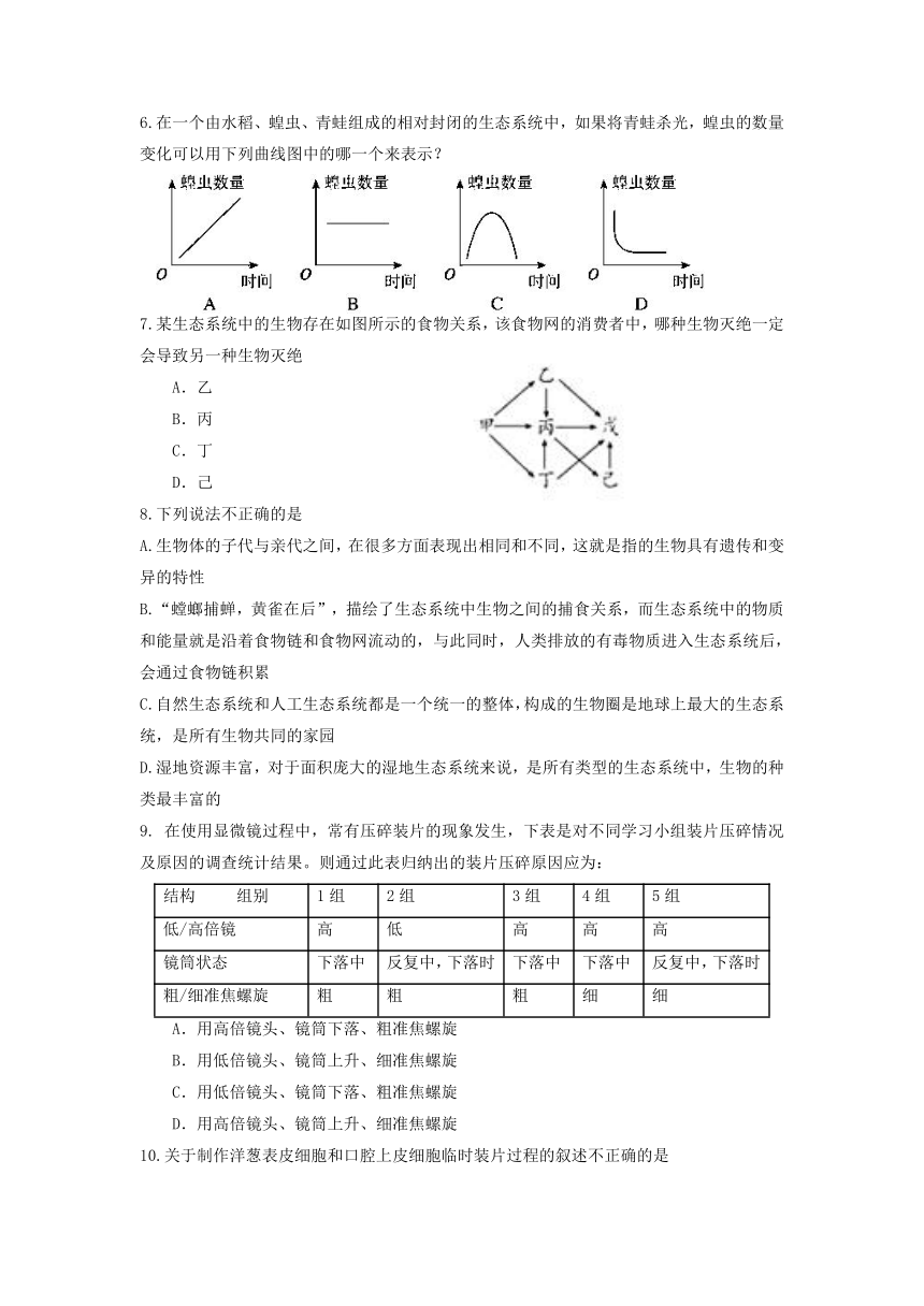 山东省泰安市宁阳县第二十一中学期末生物试题（含答案）2022-2023学年鲁科版六年级上学期