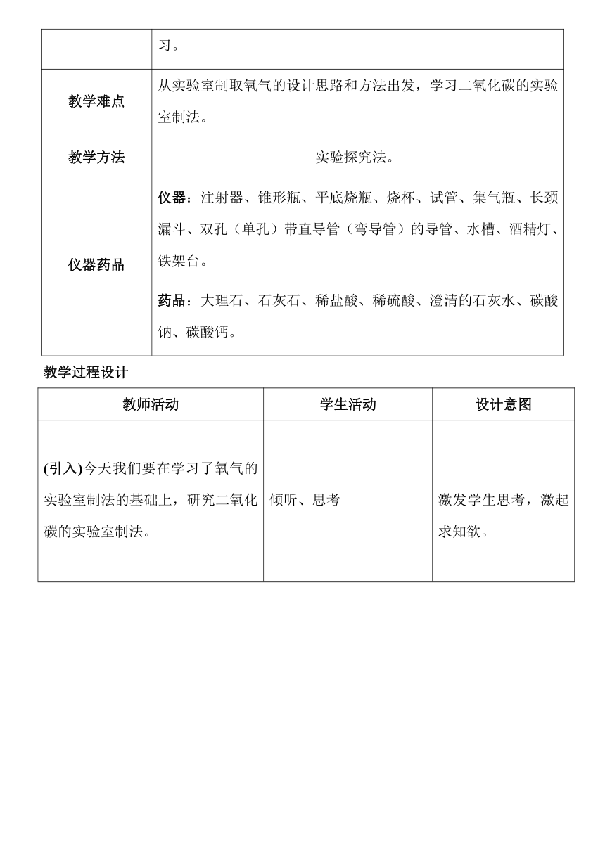 人教版（五四学制）化学八年级全册第六单元二氧化碳制取的研究复习教案（表格型）