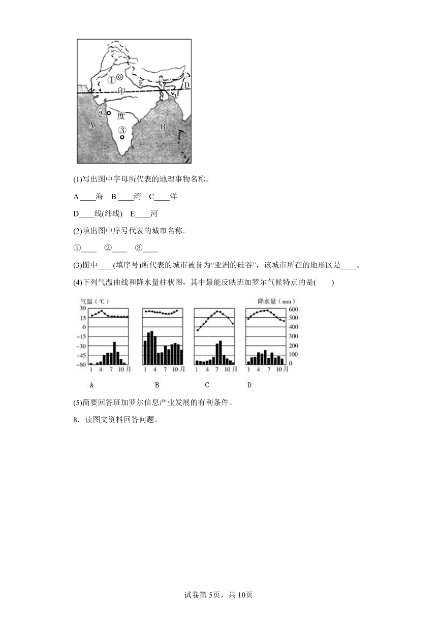 3.6.3 IT新城：班加罗尔  综合题 专题训练（含答案） 浙江省人教版人文地理七年级上册