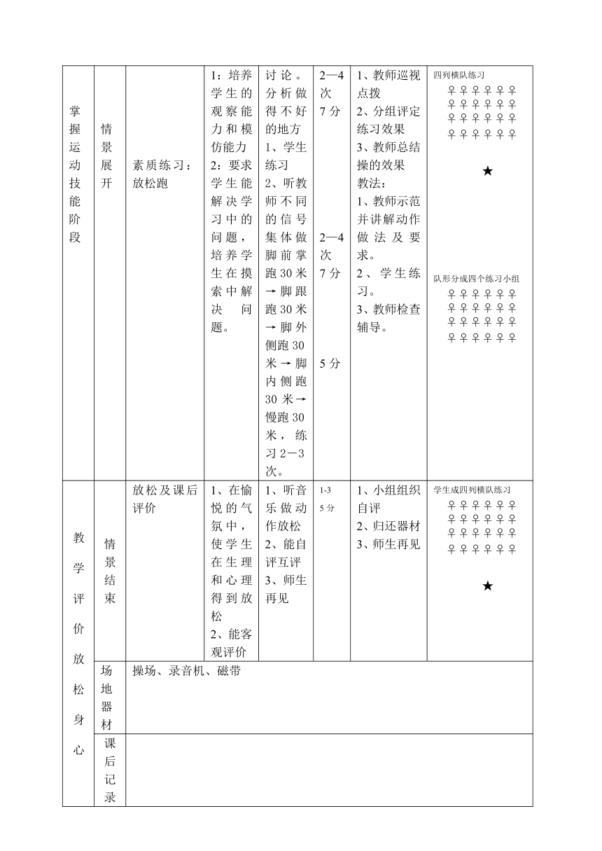 人教版九年级体育上学期教案（表格式）