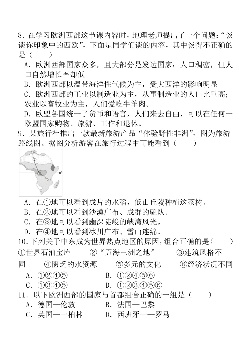 第八章 东半球其他的国家和地区 同步练习（含答案）2023-2024学年七年级地理下学期人教版