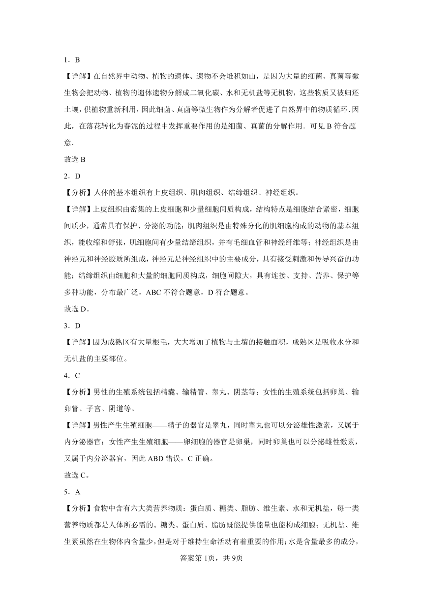 2024年甘肃省武威市凉州区西营镇九年制学校教研联片二模生物试题（含解析）