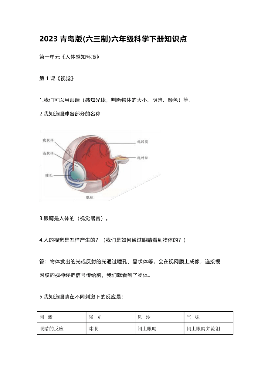 青岛版(六三制)  六年级下册  知识点总结