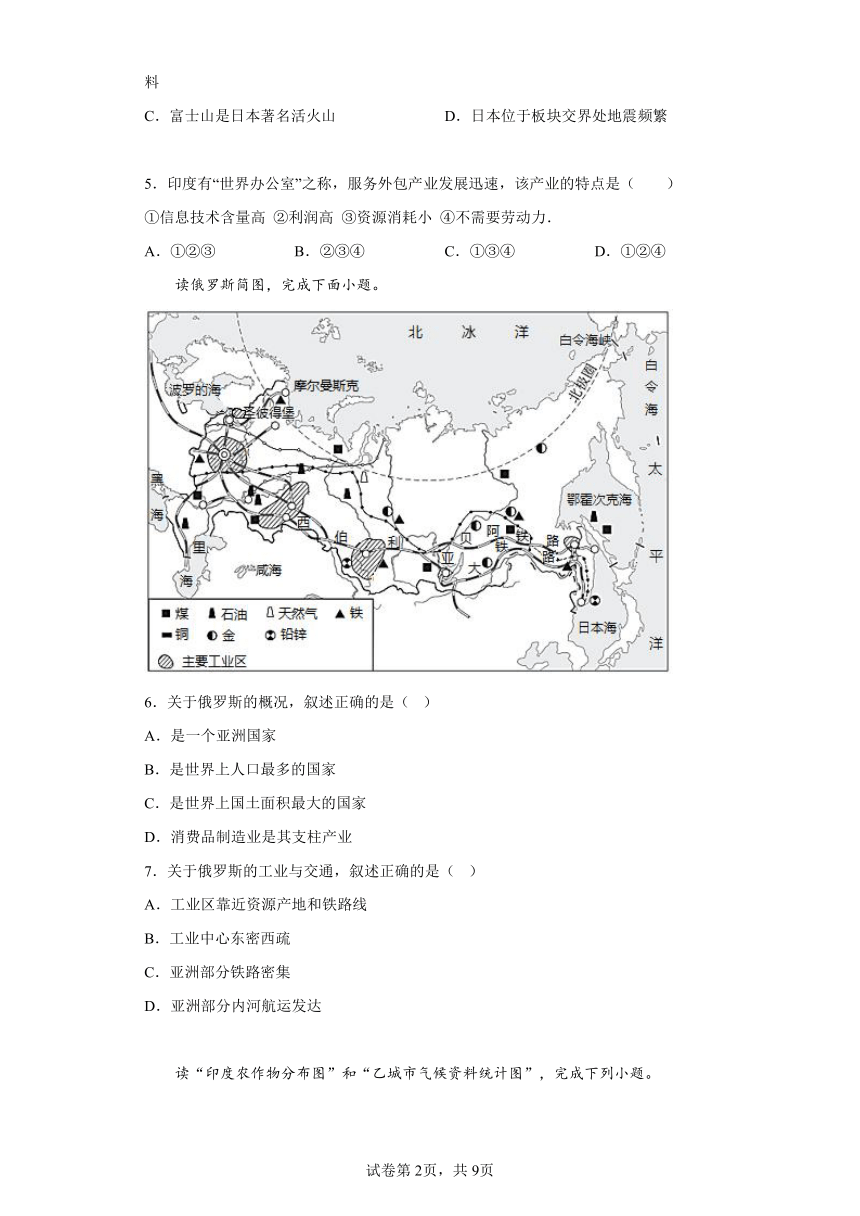 人教版（五四学制）  六年级下册 第七章 我们邻近的地区和国家  练习（含答案）