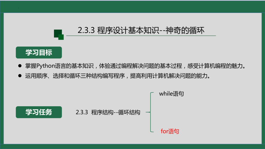 2.3.3程序设计基本知识（程序结构-神奇的循环for语句）第1课时 课件（14张PPT）高中信息技术人教中图版必修1