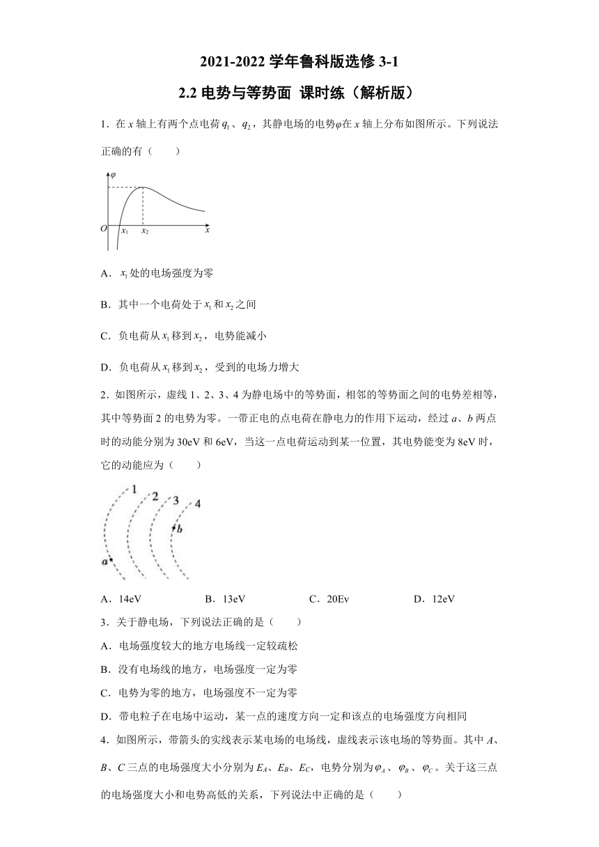 2.2电势与等势面 课时练（解析版）