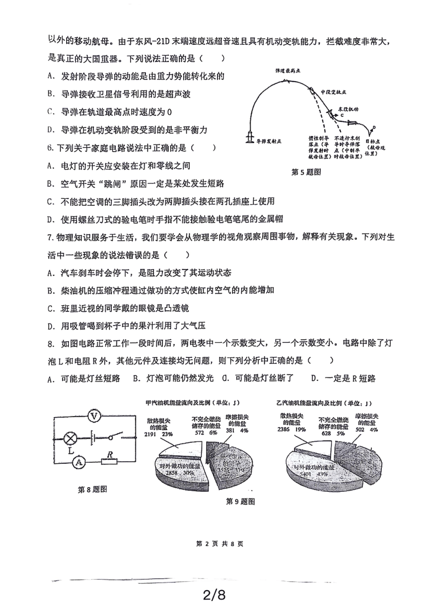 2024年陕西省西安市滨河学校九年级中考五模物理试题（PDF版  无答案）