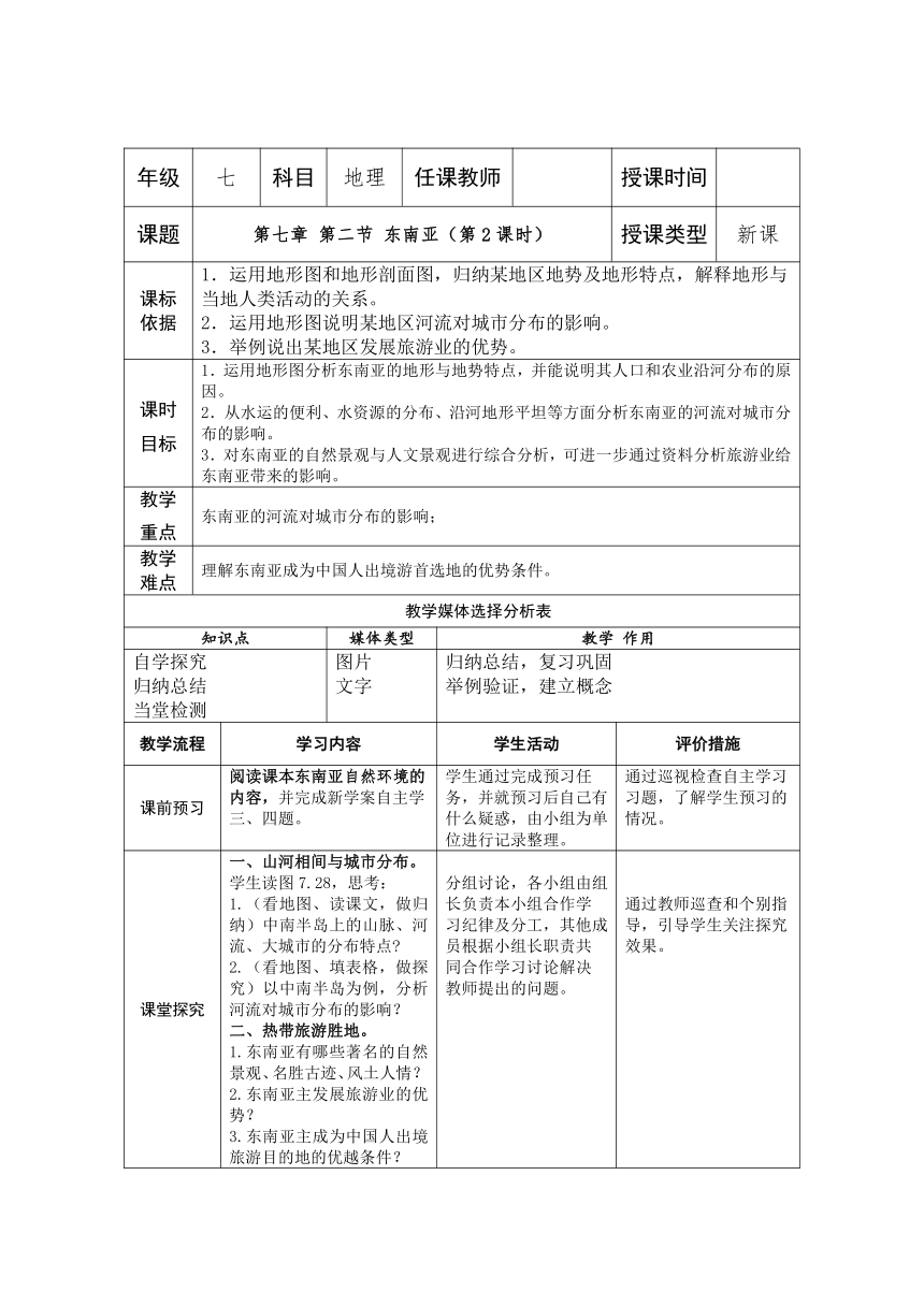 人教版七年级地理下学期7.2.2东南亚 人文地理  教学设计（表格式）