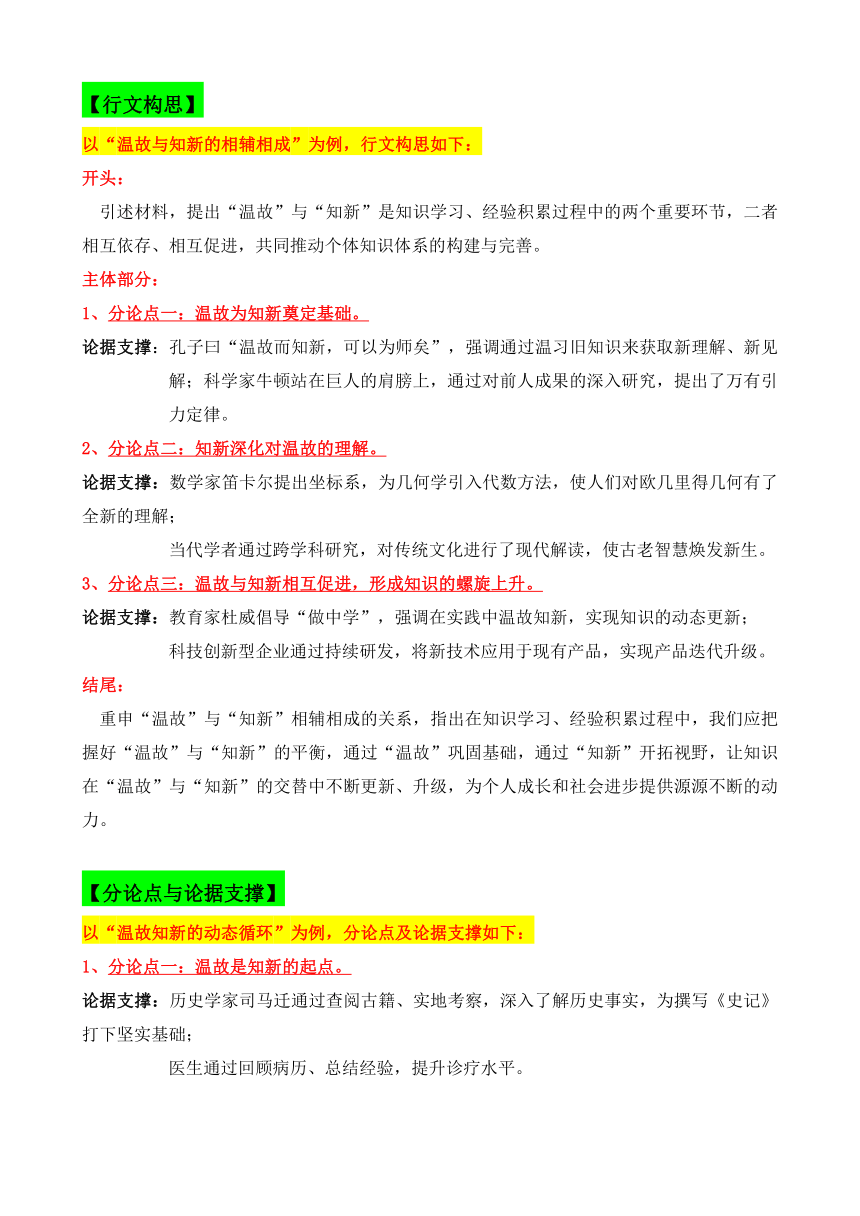 2024届高考写作指导：“温故”与“知新”关系审题立意指导 （含答案）