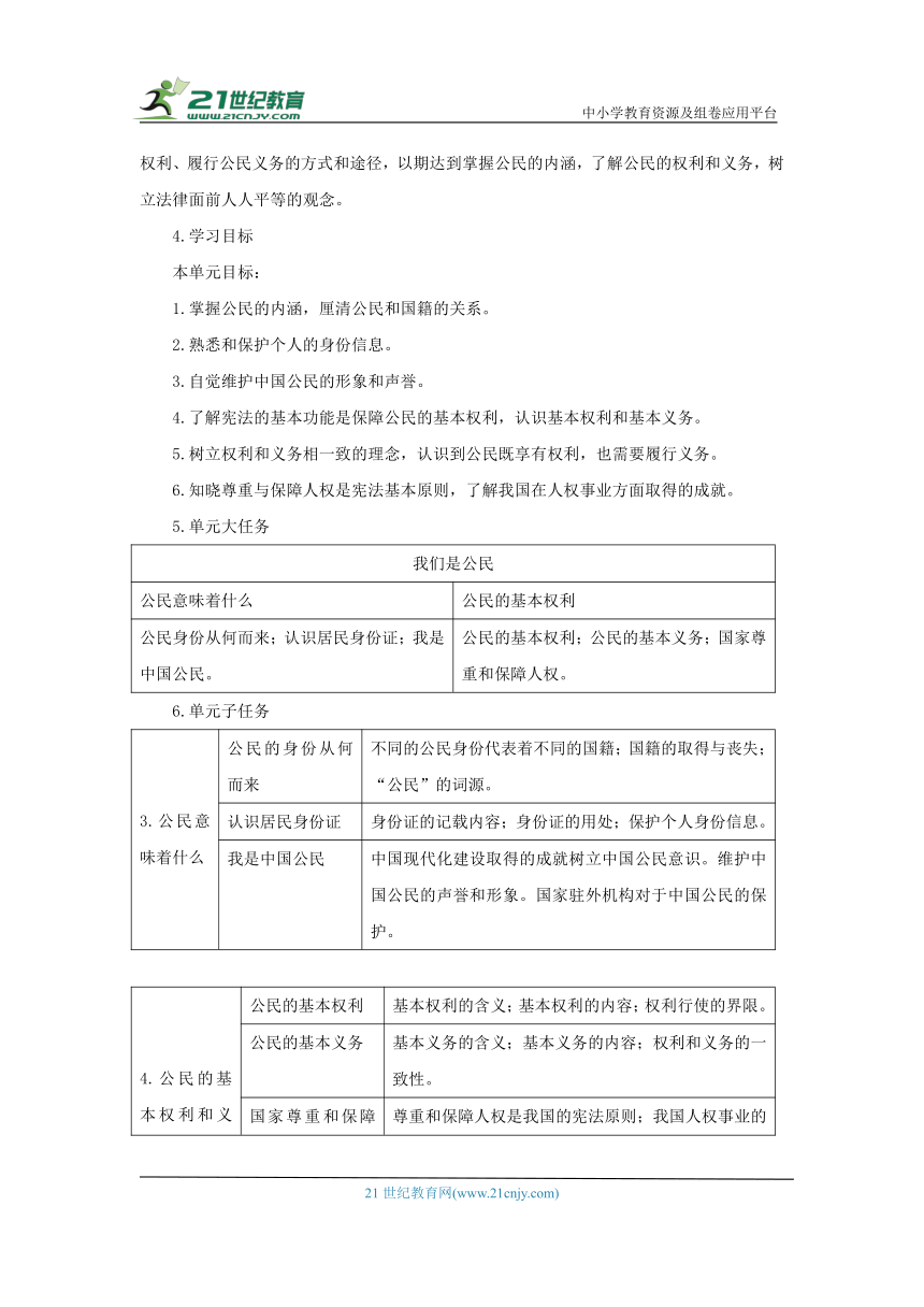 第二单元 我们是公民 大单元整体教学设计