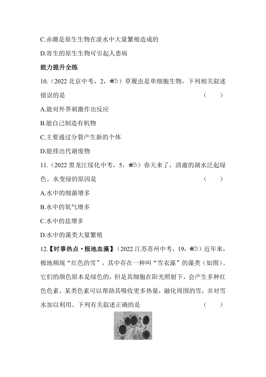 北京课改版生物八年级下册  13.3原生生物同步练习（含解析）