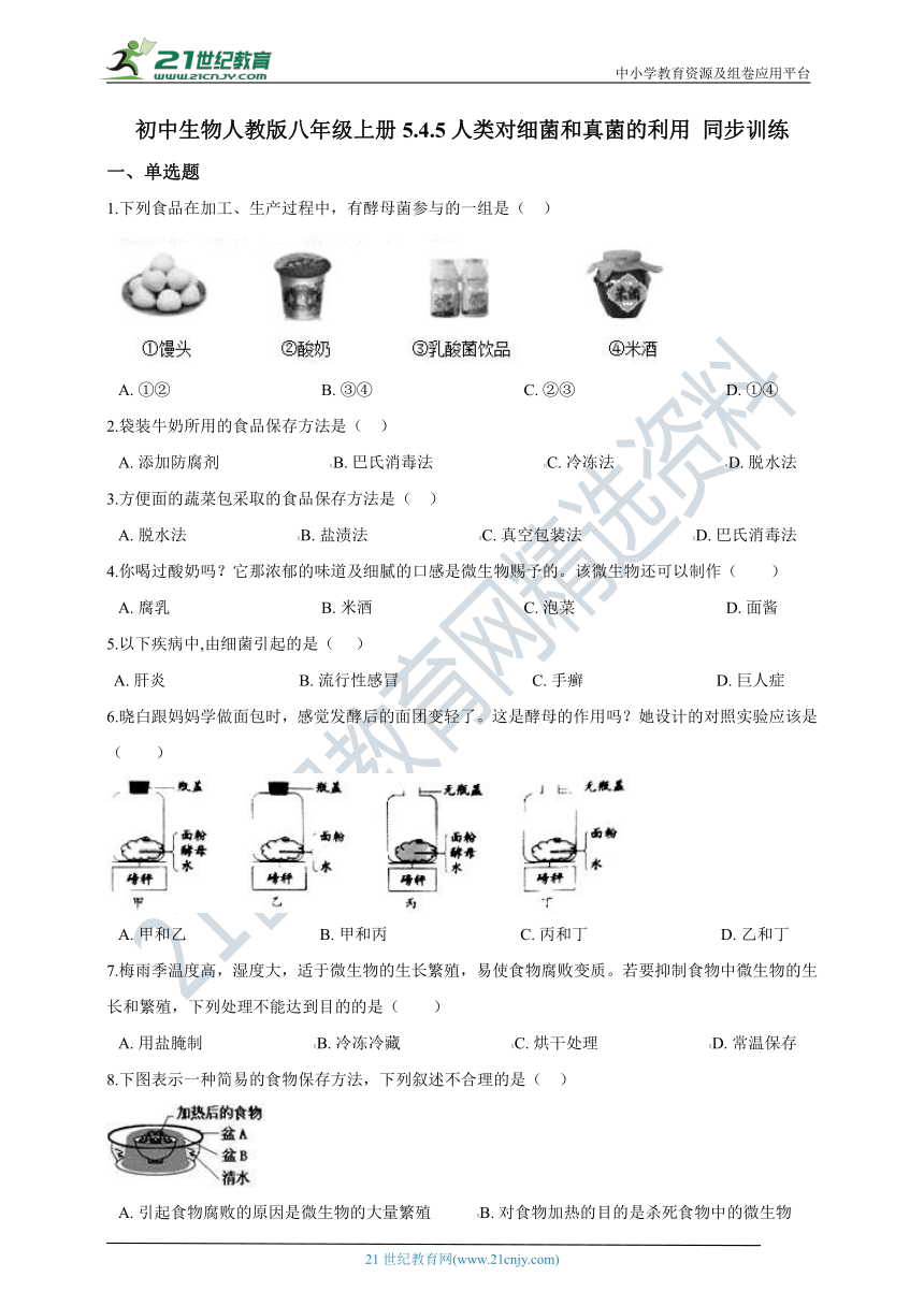 5.4.5人类对细菌和真菌的利用 同步训练(含解析）