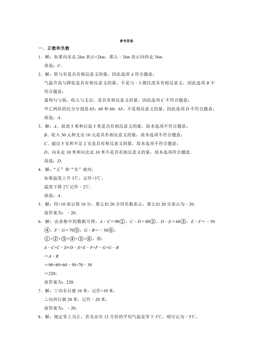 第1章有理数 知识点分类同步练习 2021-2022学年浙教版七年级数学上册（Word版 含答案）