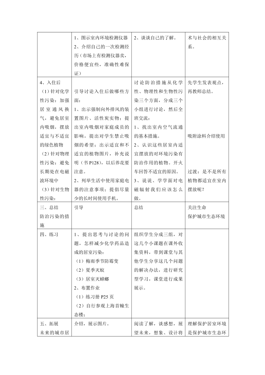 沪教版生物八年级第二册6.2城市居室环境-防治居室的环境污染教案