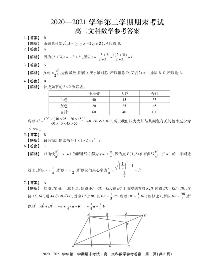 安徽省名校联盟2020-2021学年高二下学期期末联考文科数学试题 扫描版含答案解析