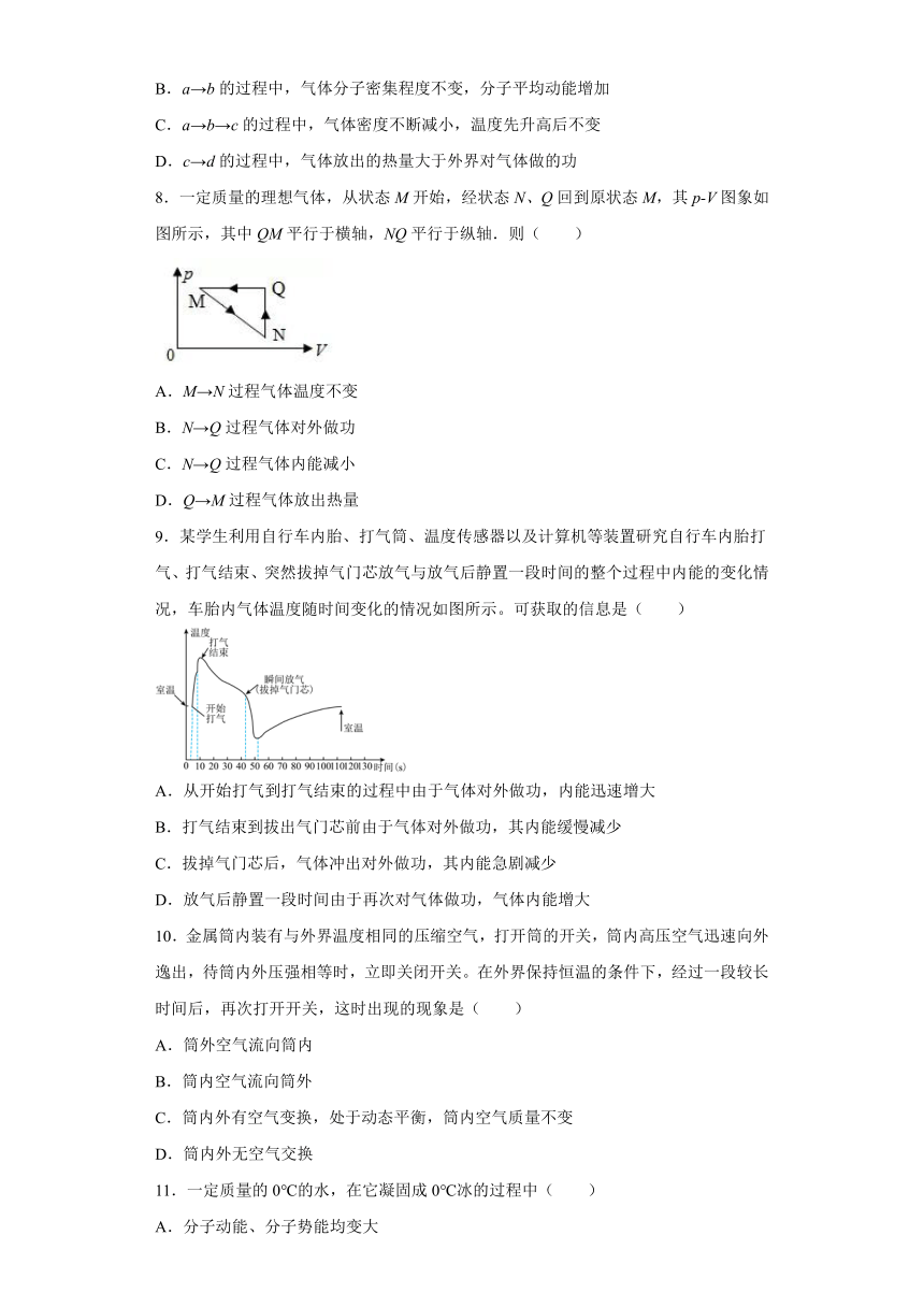 2021-2022学年高二下学期物理鲁科版（2019）选择性必修第三册3.1热力学第一定律 课时作业-（word版含答案）